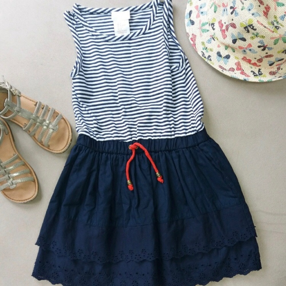Nautical dress with ruffled skirt